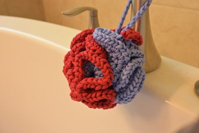 Crochet Shower Pouf Pattern Using Scrubby Yarn and Cotton